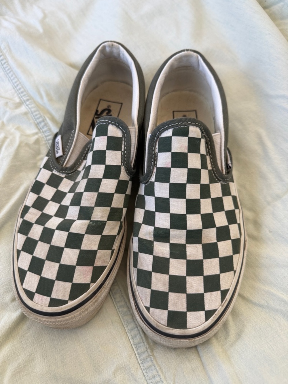 Vans Slip-On Checkerboard Sneakers - Dark Green/White. Women’s 7.5